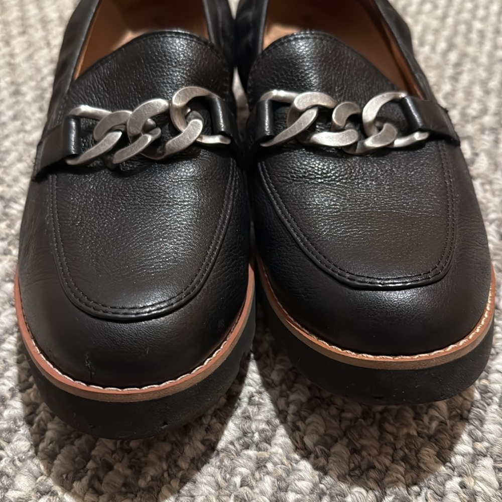 Vionic Black Leather Loafers with Silver Chain Detail - Picture 7 of 7